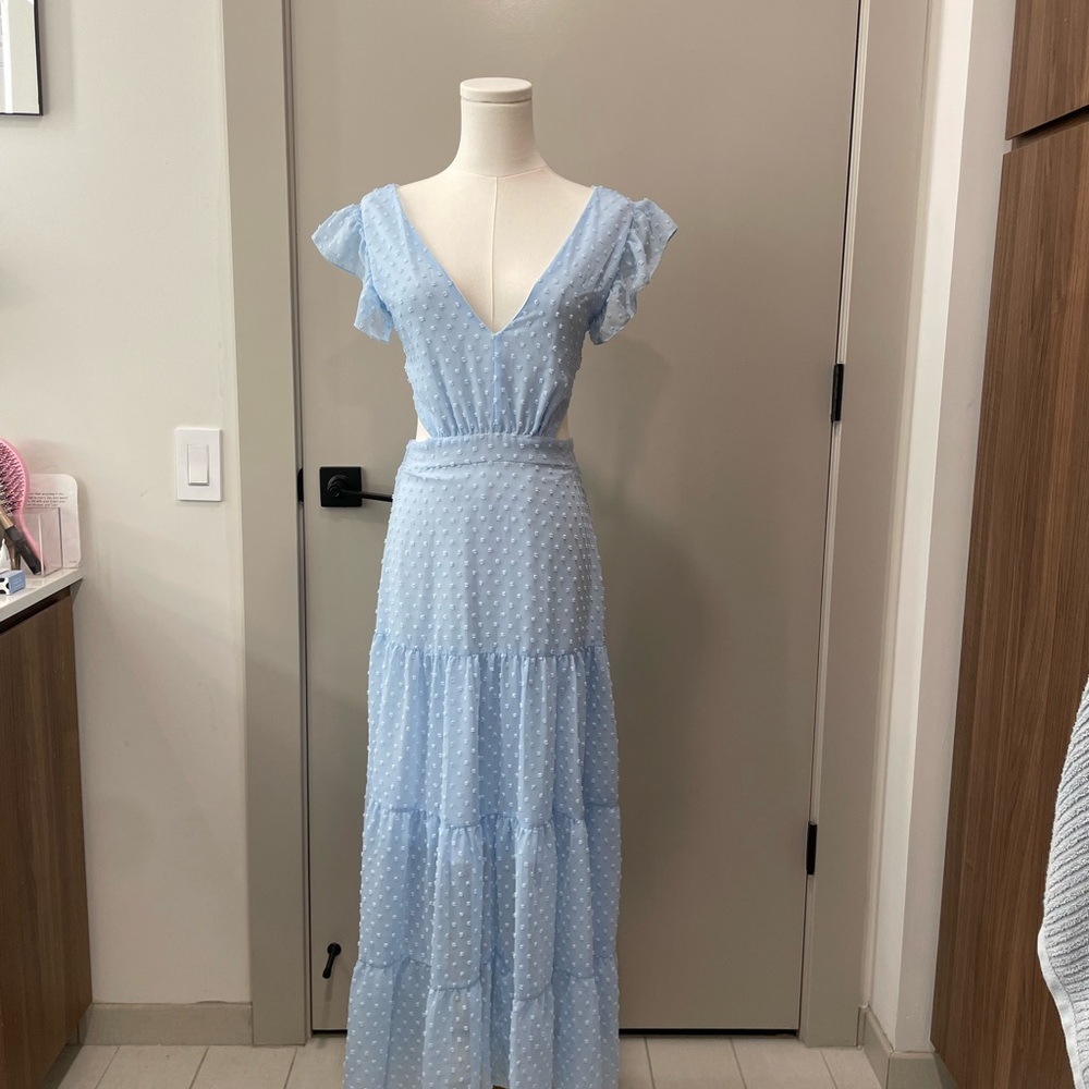 Altar'd State Blue Tiered Maxi Dress with Flutter Sleeves